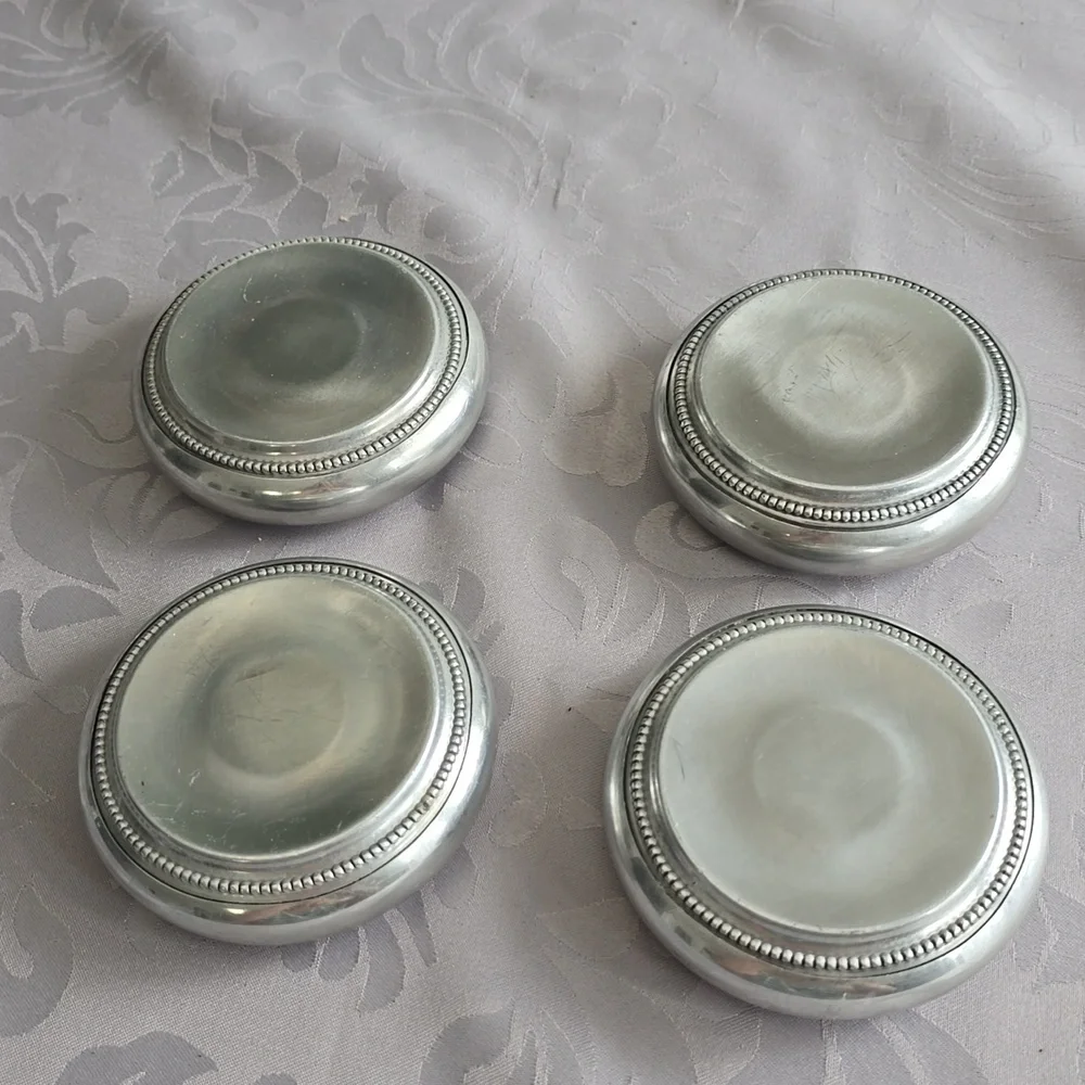 Vintage Set Of 4 Fred Sweney Coasters Birds Fish Metal Glass Barware Rustic